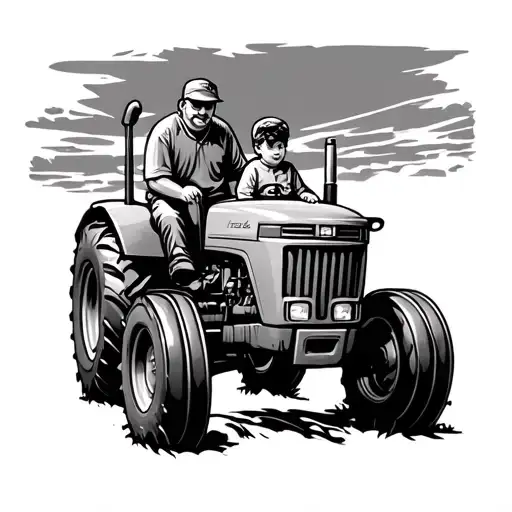 Father And Son On Tractor
