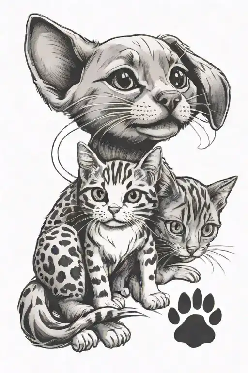 Cat And Dog Sitting With Paw Prints And Infinity Symbol