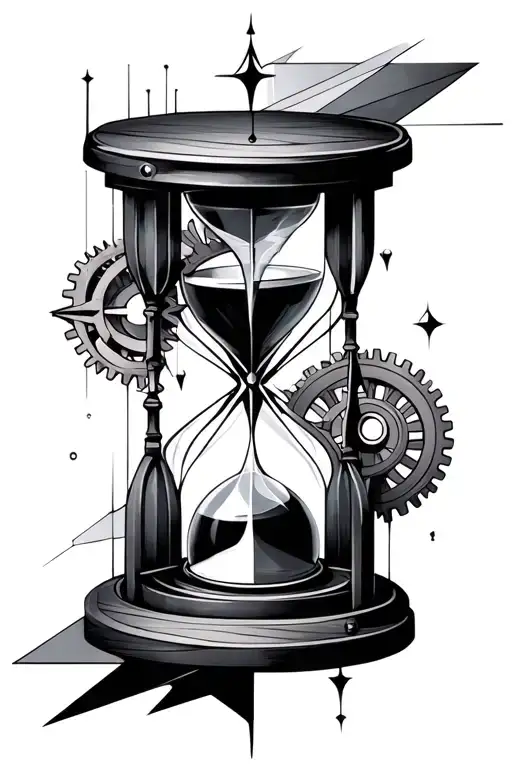 Geometric Abstract Half Sleeve Design Incorporating Hourglass Compass And Cogs