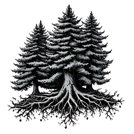 One Douglas Fir Tree With Roots Reaching Deep