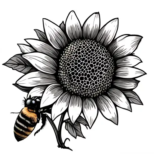 Bee And Honeycomb And Sunflower