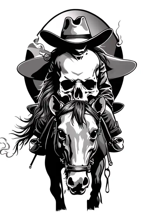 Skull Cowboys Riding Horse Smoking A Cigeratte