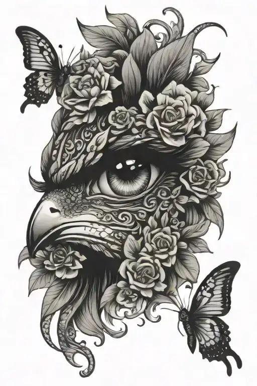 Lys Flowers Butterfly Eagle And Snake On Women Eye