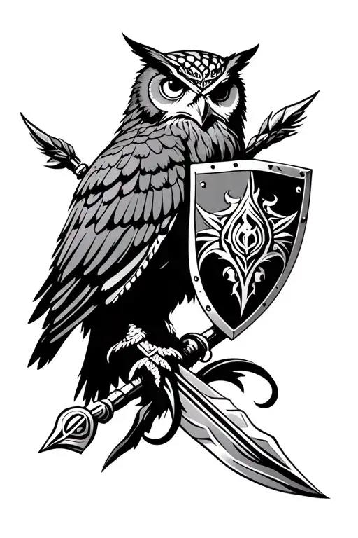 Athena's Owl And Spear And Shield Adorned With Intricate