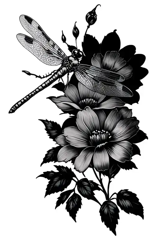 Dragonfly And Flowers
