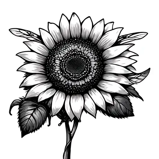 Bee With A Flower Style Sunflower