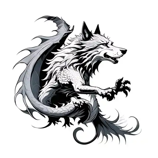Wolf Surrounded By Dragon Flying