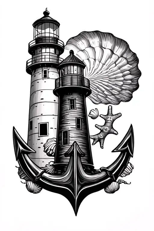 Lighthouse With Anchor And Seashells Incorporated