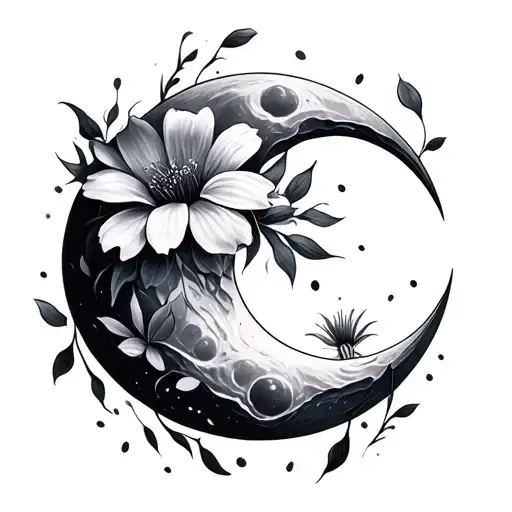 Moon With Flower Petals Floating