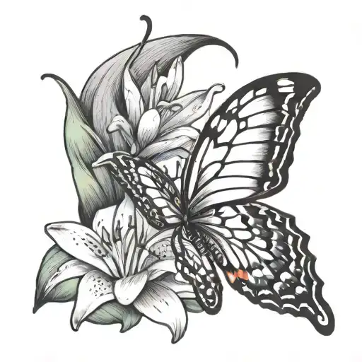 Butterfly With A Lily Flower