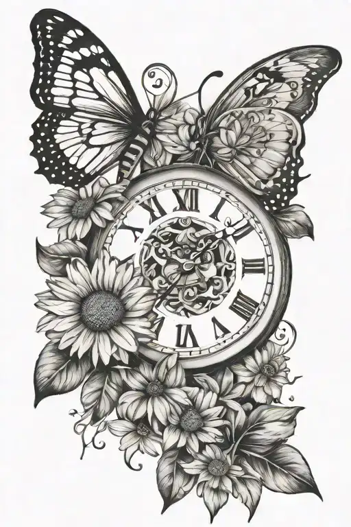 Clock Face Daisy Butterfly