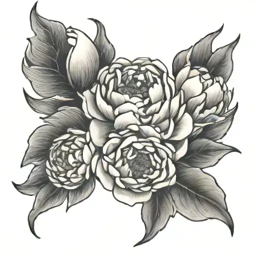 Mother And Baby Tattoo With Peony Flowers