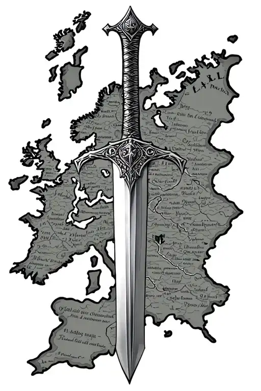 Narsil Sword On A Middle Earth Map And The One Ring Inscription