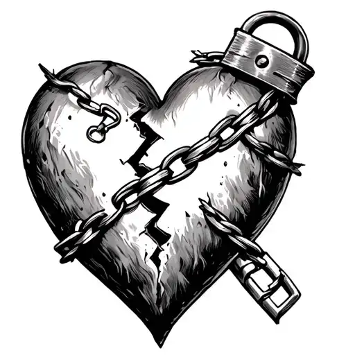 Broken Heart Stitched Up And Padlocked