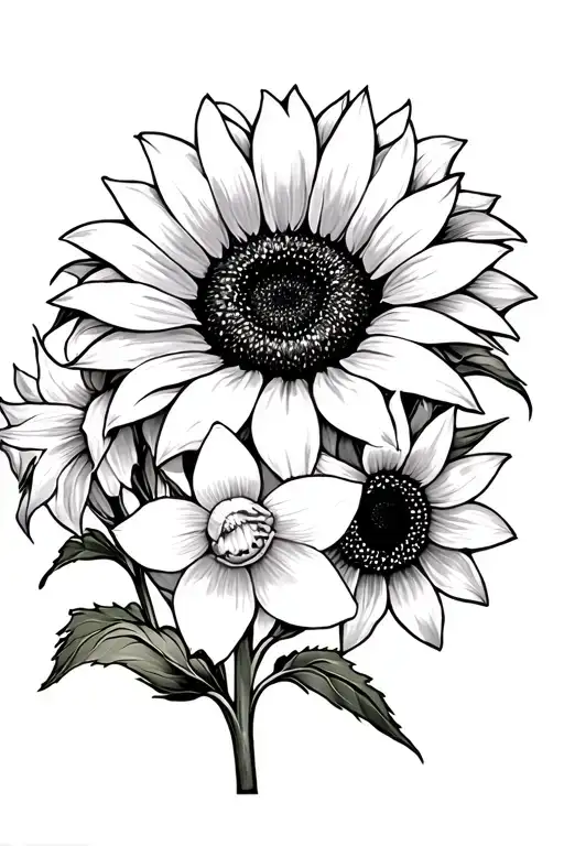 Sunflower With A Daffodil