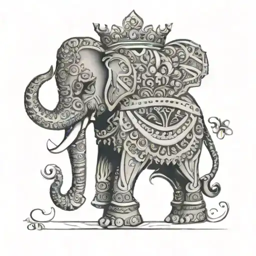 Mandala Elephant With Crown Walking Towards Me