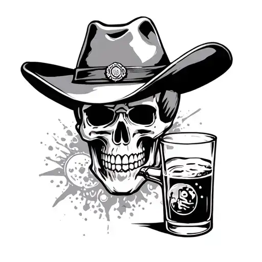 Skull With Cowboy Hat Drinking Moonshine
