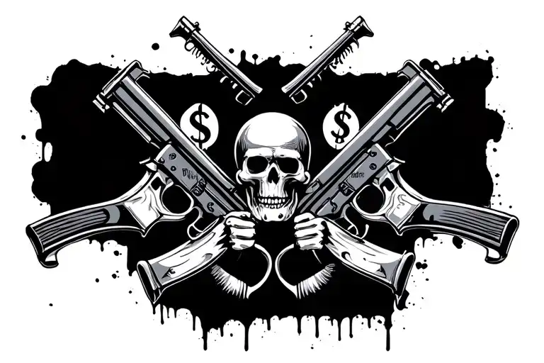 Complete Black Background White Graffittik With Emoik With Money Signs And Weapons