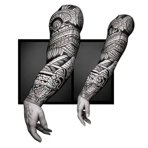 Samoan Arm Sleeve With Aztec And Biomech