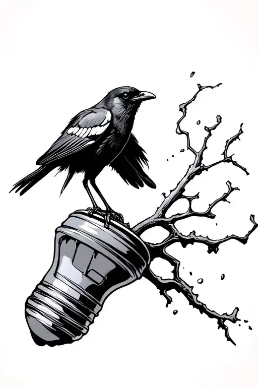Crow Siting On Top Of A Broken Bulb