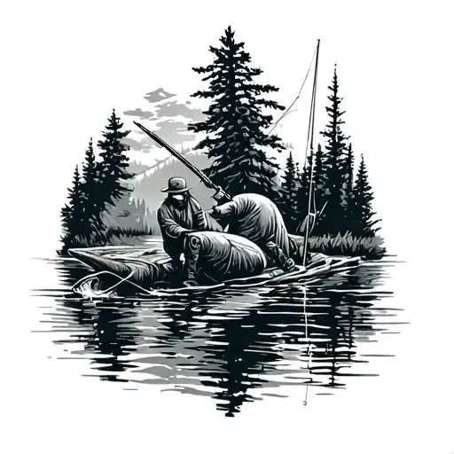 Hunting And Fishing Scene