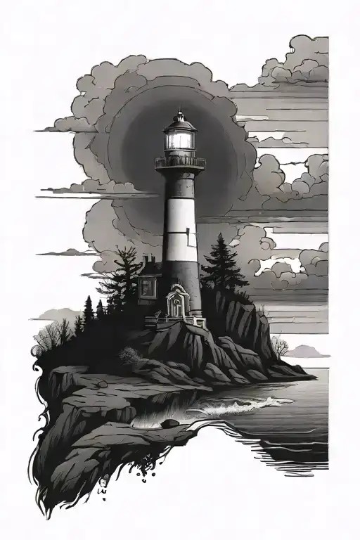 Lighthouse On Hill Overlooking Water Darken Everything