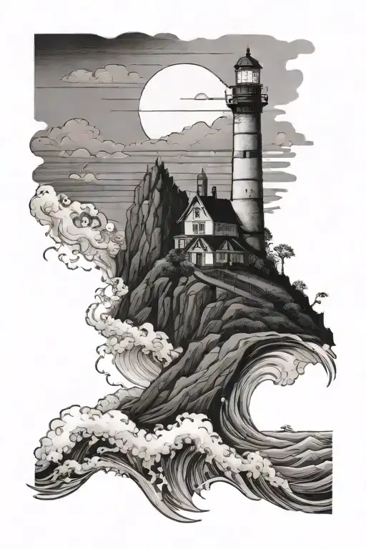 Lighthouse On Hill Been Seeing From Ocean Waves