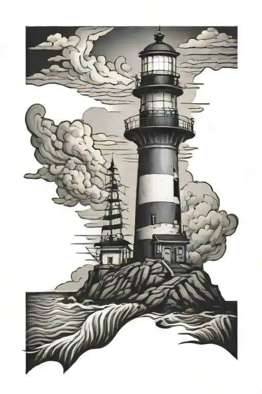 Lighthouse On Hill Surrounded By Water