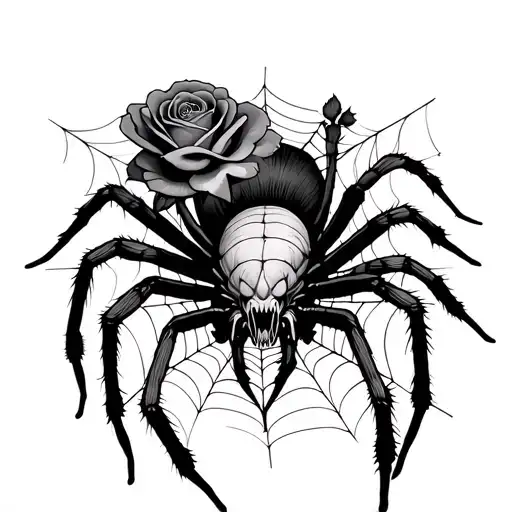 Scary Spider With Webs Close To It But Also Have Roses In There Somewhere