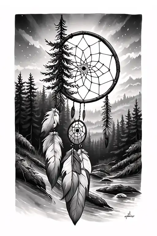 Dream Catcher Over Forest Scene