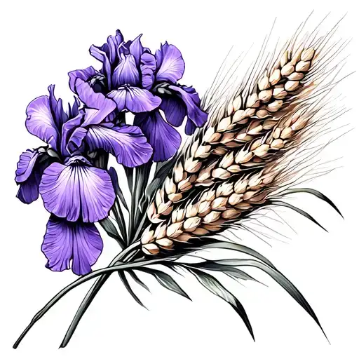 Iris Lilac Wheat Bouquet Fine Line