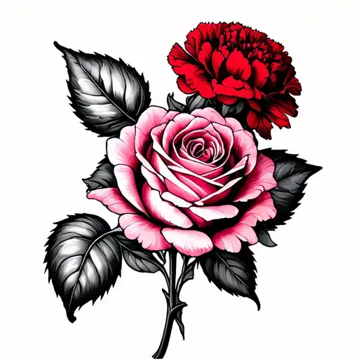 Red Carnation And Pink Carnegie Rose Intertwined