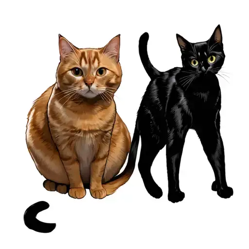 Fat Orange Cat And Skinny Black Cat