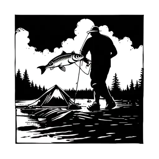 Fishing Camping Dad Walking