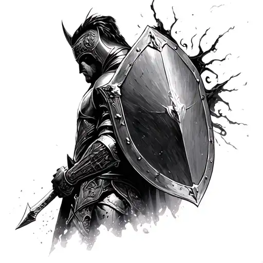 Dark Fantasy Knight Side Profile Holding A Shield