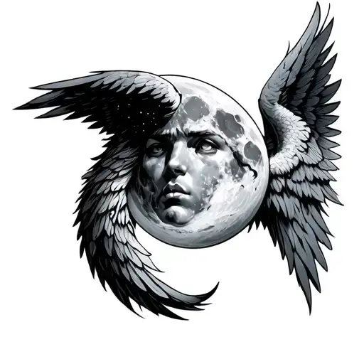 Moon And Viking Angel Wings