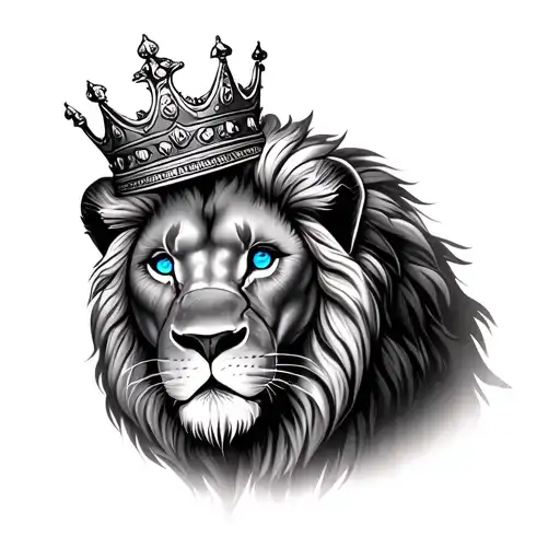 Realistic Lion With Blue Eyes Wearing A Crown