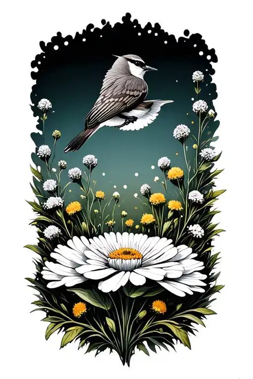 Hawthorne Flower Below Prairie Shrike Bird Flying