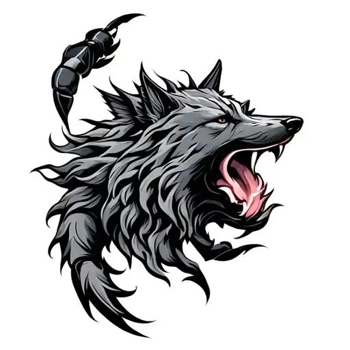 Scorpio Horoscope Symbol Intertwined Within A Wolf Howling