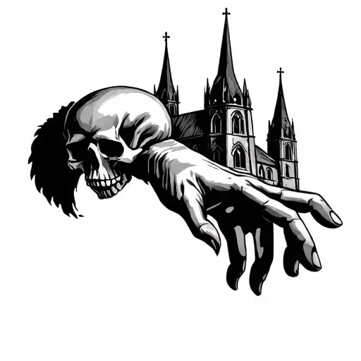 Skull With Cathedral Church On Hand