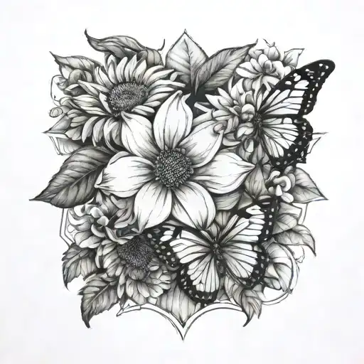 Gardenias And Sunflowers With Butterfly