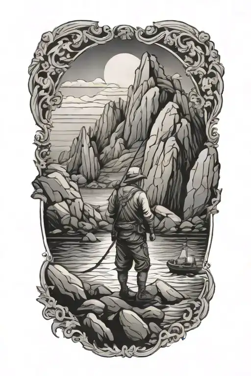 Fisherman Near A Rocky Coast Tattoo