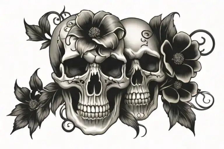 Ems Tattoos Skull Flower Intertwined Symbolizing