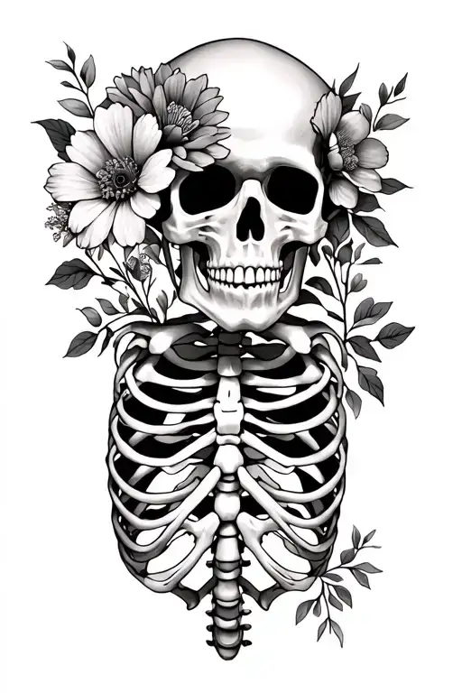 Skeleton Rib Cage With Flowers