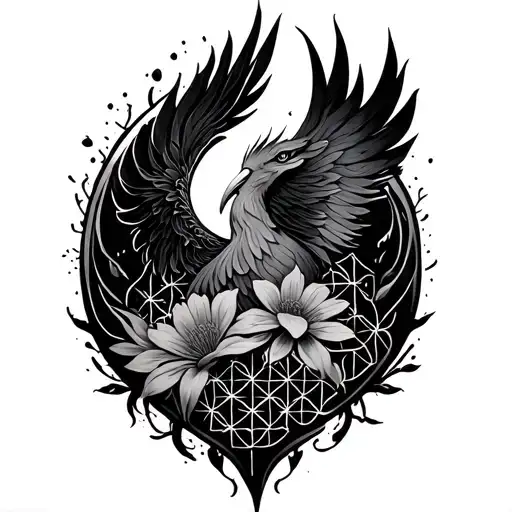 Flower Of Life With Phoenix Infinite Sign