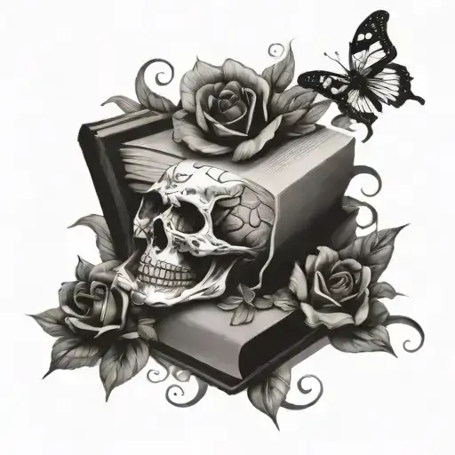 Books With Skull And Butterflies And Flowers Flying Out