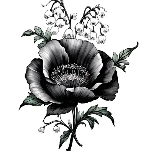 Lily Of The Valley And Poppy Flower Vine Wrap Line Art