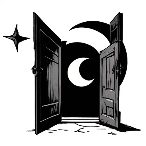 Open Door With Darkness And Crescent Moon