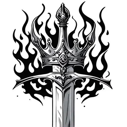 Sword With A Crown And Flames Shooting