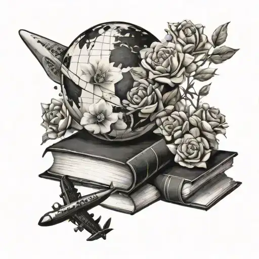 Books Woth Globe Plane Flowers